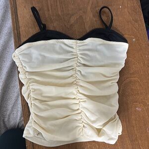 Elegant Black and Cream Ruched Women's Top